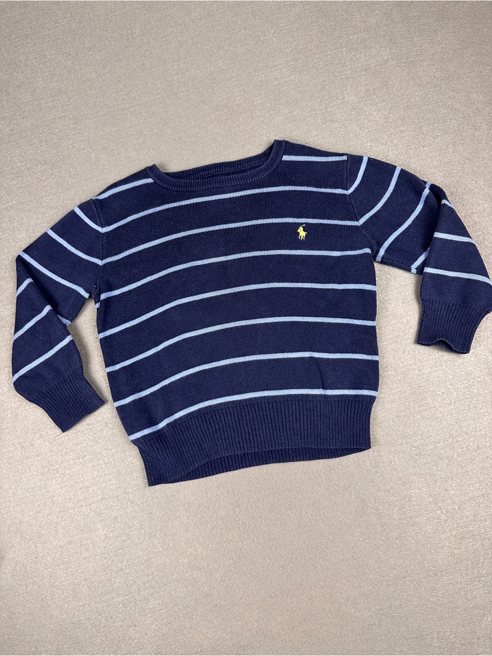 Ralph Lauren Navy Stripe Crewneck Sweater with Polo Pony 4T